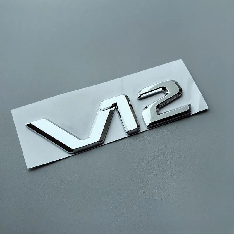 3D ABS Big Flat Letters V12 Car Emblem Trunk Fender Nameplate Logo Sticker for mercedes-benz S400 S500 S600 Chrome Glossy Black