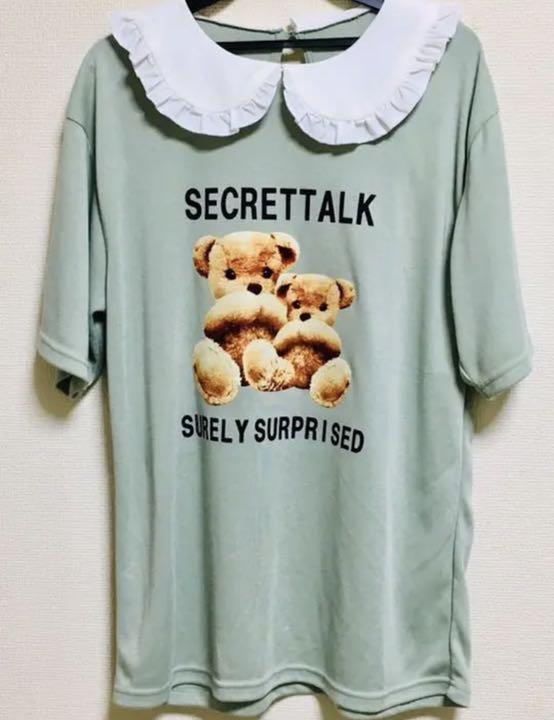 

[USED] Bear T-shirt, dreamy, length 68cm, width 49cm, teddy bear, dream view, landmine, mass-produced collar