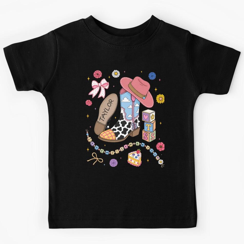 Cowgirl Boot Blocks Blue Sky Western Music Trip Design Kids T-Shirt 120