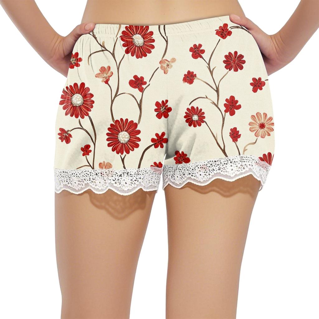 Women's Allover Printed Home Pants Sleeping Lace Pajama Pants Short Pants Pajama Pants