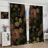 Gothic Floral Blackout Curtains   Rustic Farmhouse Retro Flower Watercolor Vintage Plant Boho Halloween Window Drapes   for Bedroo