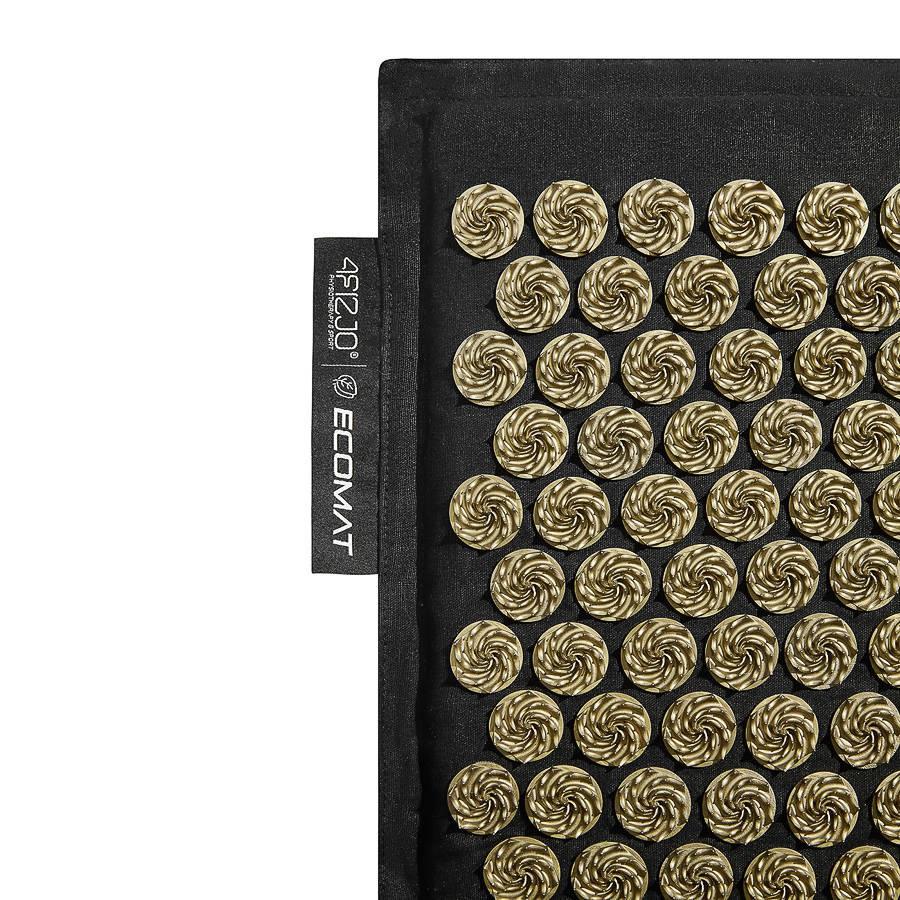 4FIZJO ECO Acupressure Mat 68x42cm with Buckwheat Hulls and a Pillow, Black and Gold