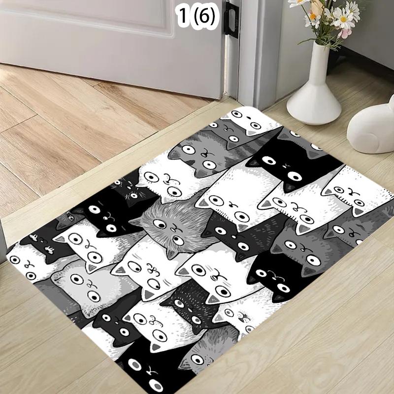 Vintage Hand Drawn Stacked Cats Entryway Rug Colorful Kitty Doormat Lovely Pet Animal Print Indoor Floor Carpet for Bedroom