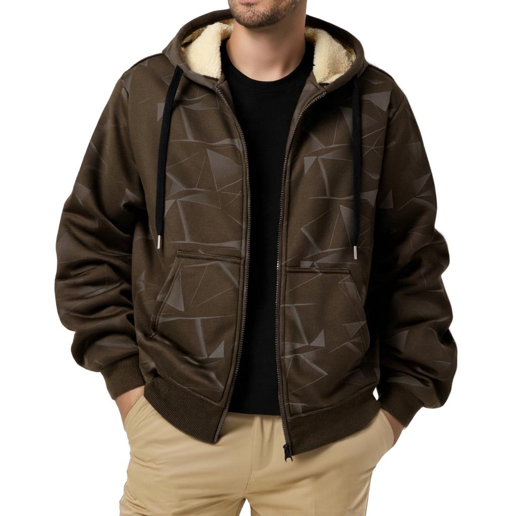Men's Casual Solid-color Long-sleeved Zippered Cardigan Hooded Jacket, Men's Fleece Thickened Warm Loose Jacket
