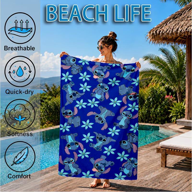 Cartoon Hawaii Artwork Printed Microfiber Beach Towel, Soft And Absorbent, Quick-Dry, Ideal for Summer Travel, Beach Essential, Swimming Pool