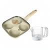 4Section Egg Pan Lid Cup Stoneware Coating Breakfast Skillet Manual Beater Easy Clean Measuring