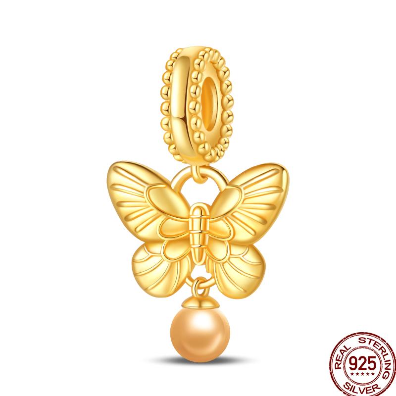 

Copper Art Golden Zircon Saturn Flower Butterfly Charm Beads Suitable For 3Mm Original Bracelet Jewelry