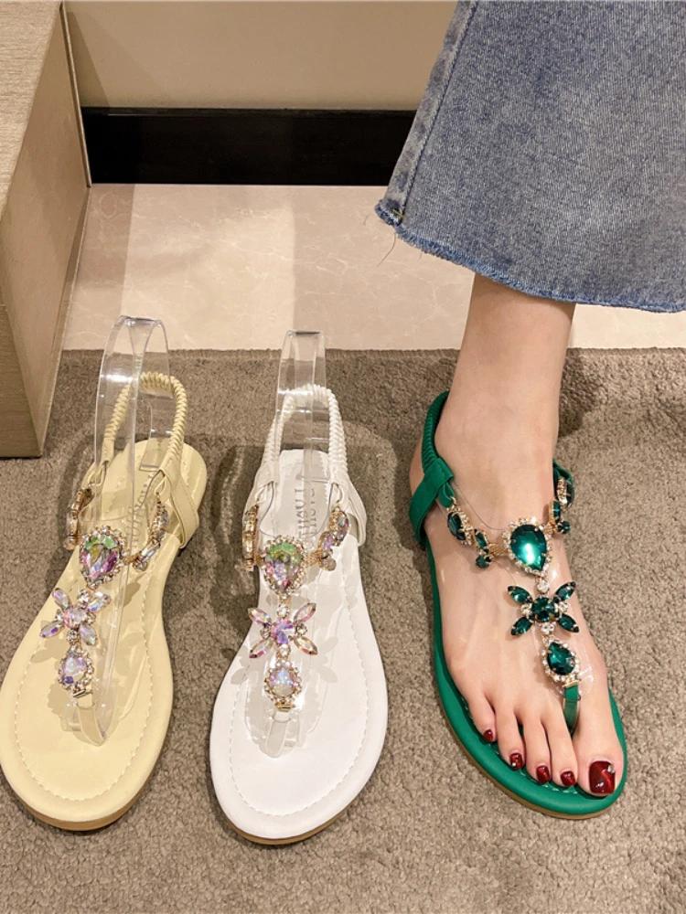 Fashion Summer Flats Sandals Women Crystal Clip Toe Slippers Trend Luxury Brand Ladies Shoes Beach Causal Slides Non-slip Women's Sandal
