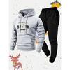 Spring and Autumn Warm Men's Hoodie Set Sports and Leisure Two Piece Set Boston Printed Hoodie and Casual Pants Combination