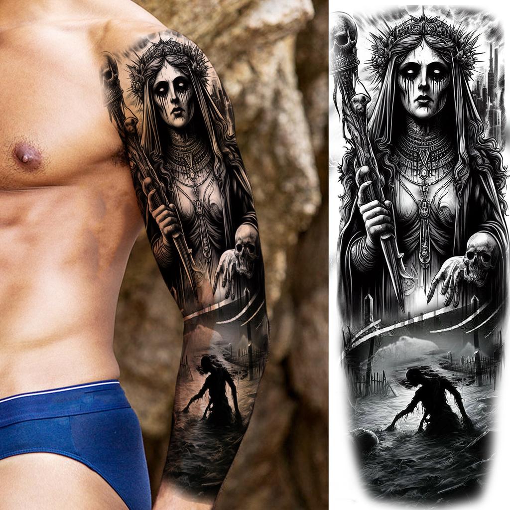 1 Sheet Full Arm Robber Gangster Temporary Tattoos For Men Women Waterproof  Tatoo Sleeve Realistic Bad Guy Fake Tattoos Sticker