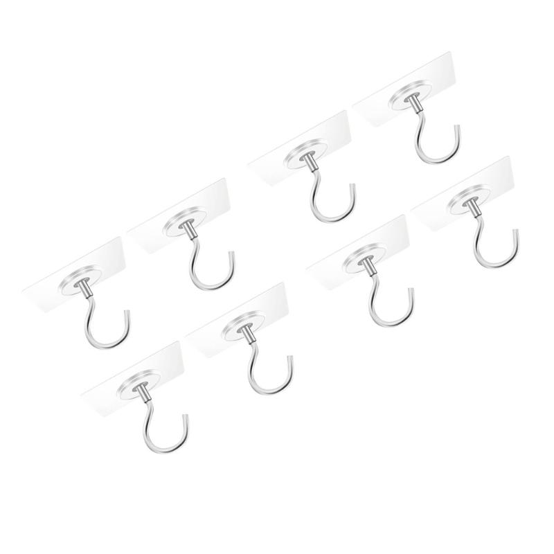 1-10pcs Adhesive Ceiling Hooks No Drill Hanging Hook for Hanging Plant Wind Chimes Stainless Steel Outdoor Adhesive Hook