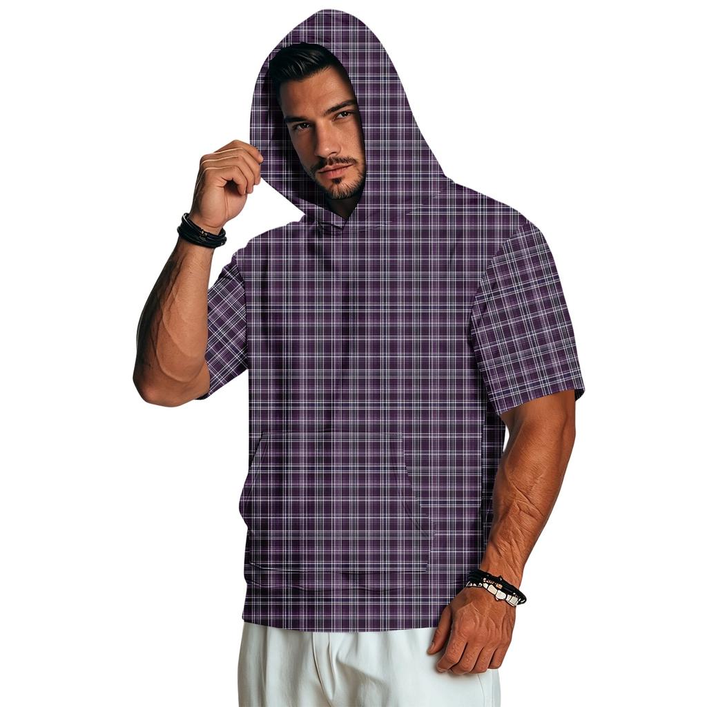 Men's Lightweight Retro Camouflage Print Hooded Short Sleeve Sweatshirt for Casual Daily Wear