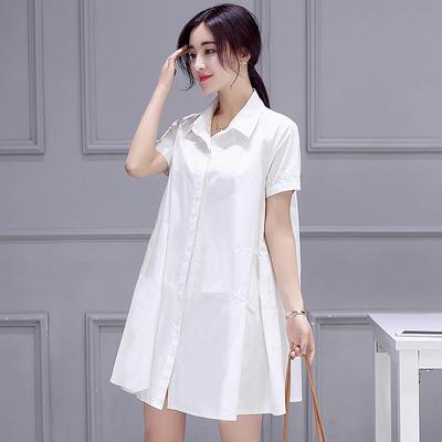 Women's Summer Chiffon Shirt Dress - Short Sleeve, Mid-Length, Loose, Belly-Slimming, Korean Style
