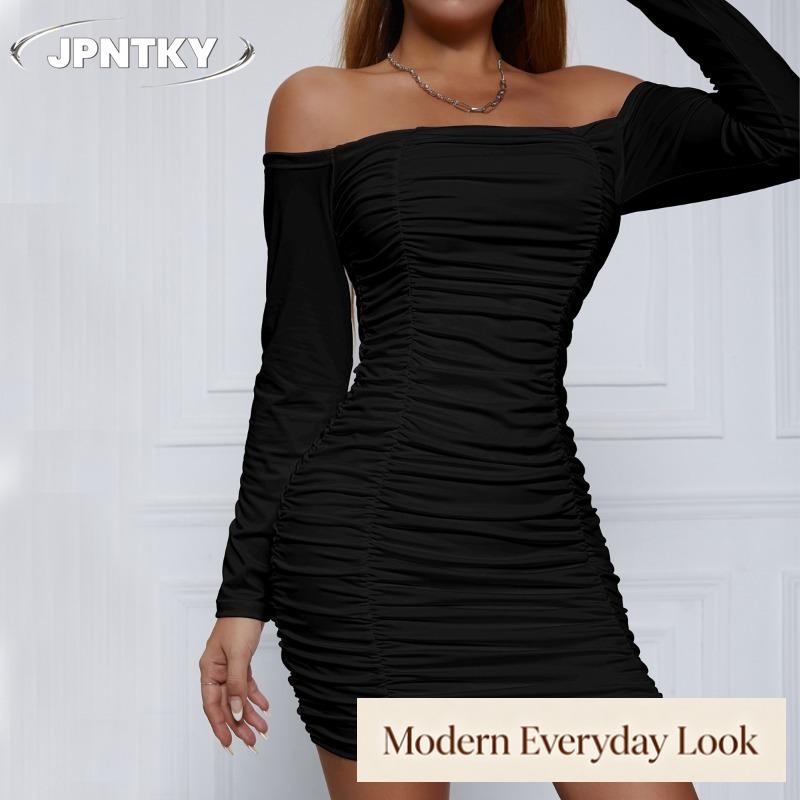 JPNTKY Women's Fashion Summer Spring Solid Color Print Long Sleeve Casual Dresses