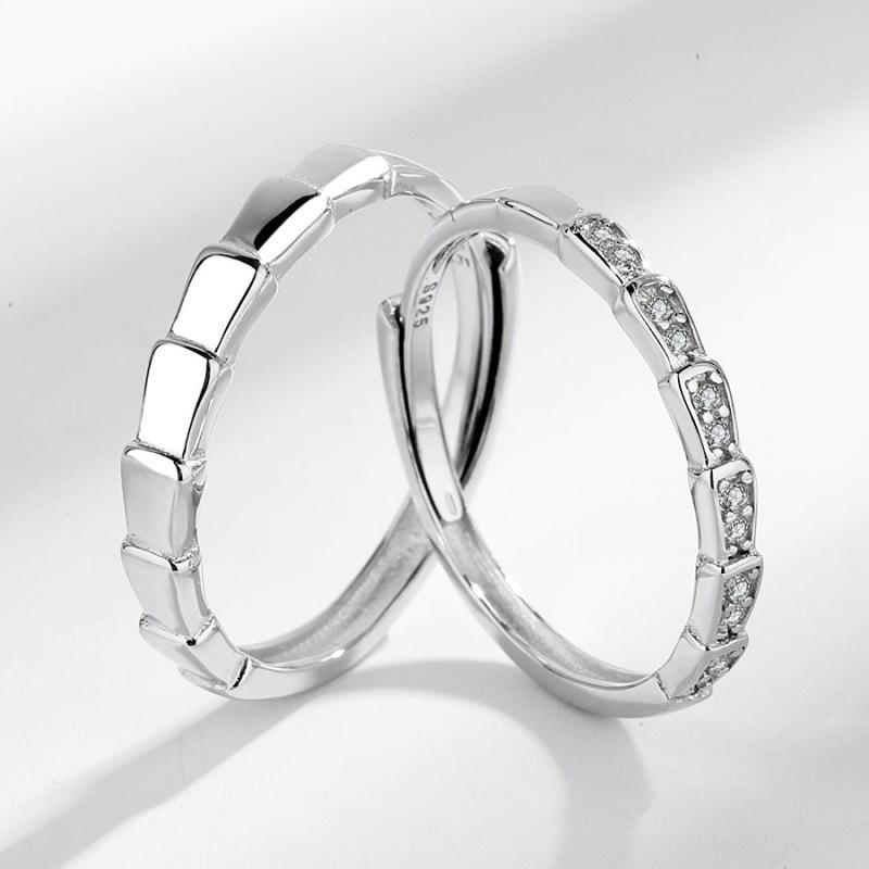 S925 Sterling Silver Adjustable Wedding Rings, Simple INS Style, for Couples