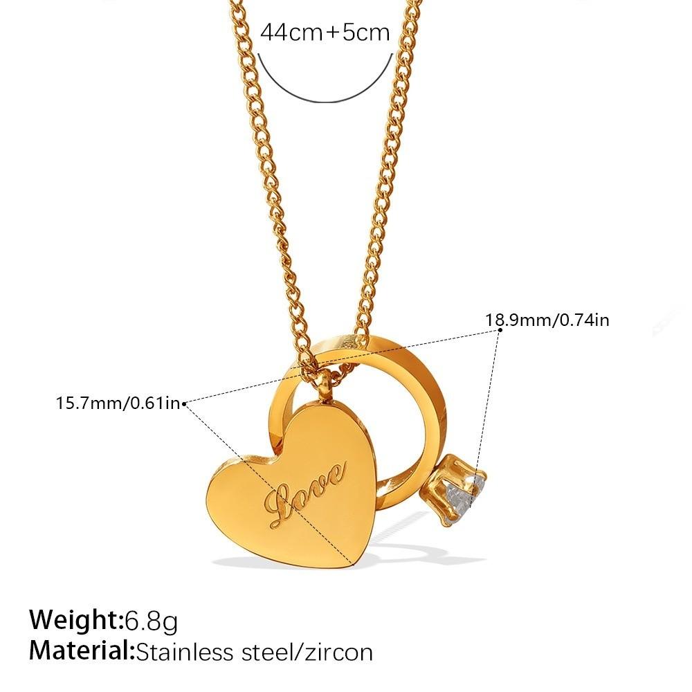 Stainless Steel Heart Ring Pendant Necklace Vintage Romantic Heart Necklace  Couple