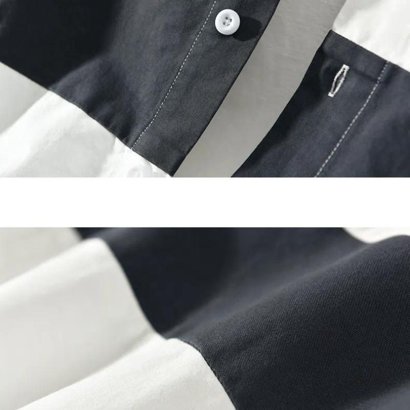 Japanese Style Workwear Men Tops Spring/Autumn Casual Long Sleeve Pure Cotton Loose Shirt Stitching Youth Popular Shirts with Pocket