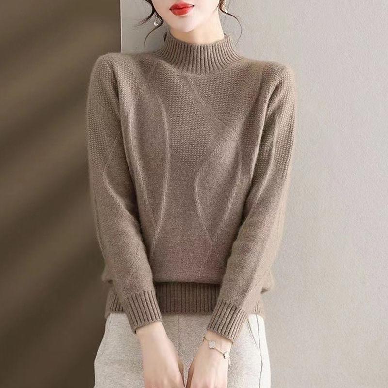 

Уютный вязаный свитер с ребристой текстурой — модный пуловер для женщин — воротник-стойка с длинным рукавом, идеальная повседневная одежда для осени и зимы S