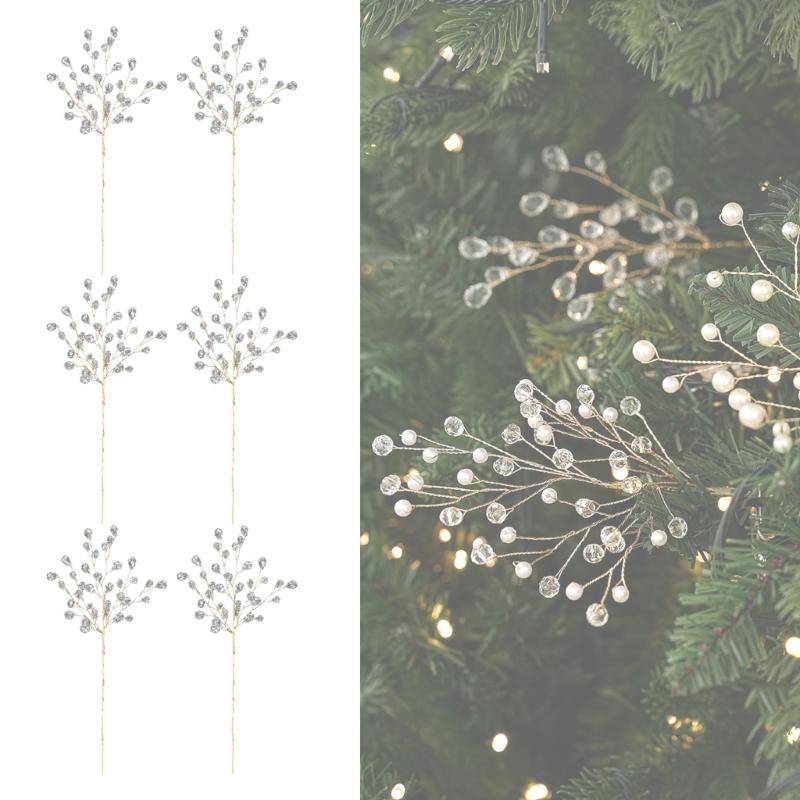 Ready-to-Place Christmas Branch Pick with Extended Stem for Decorating Tree, Wreath, Garlands, and Table Displays