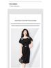 High-End Round Neck Studded Ruffle Sleeve Waist-Cinching Dress for Women - Summer Fashion