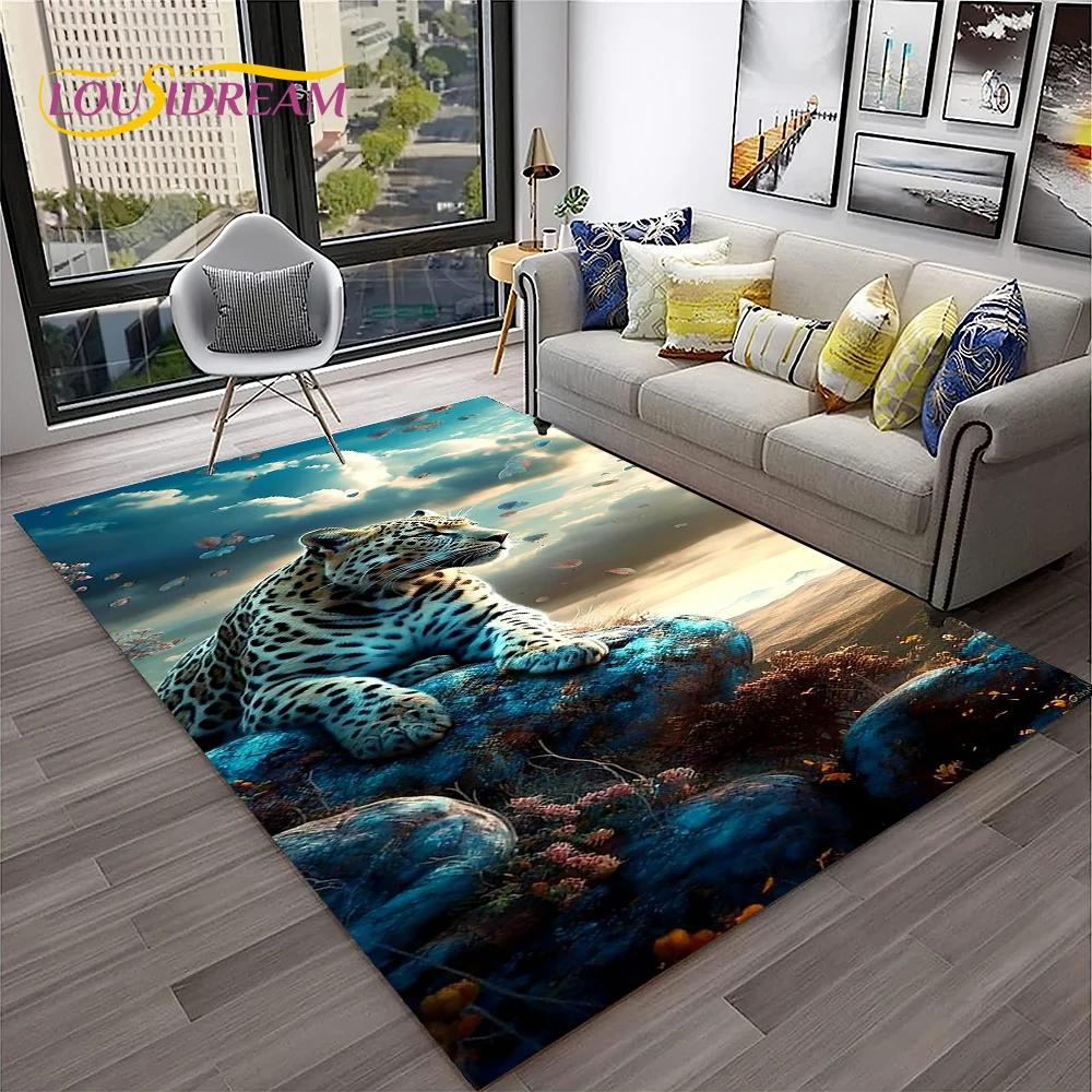 Leopard Cheetah Animals Cartoon Carpet Rug for Home Living Room Bedroom Sofa Doormat Decor,Kid Play Area Rug Non-slip Floor Mat