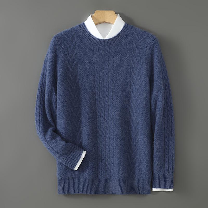 Men s 100% Wool Thick Knit Round Neck Pullover Sweater M