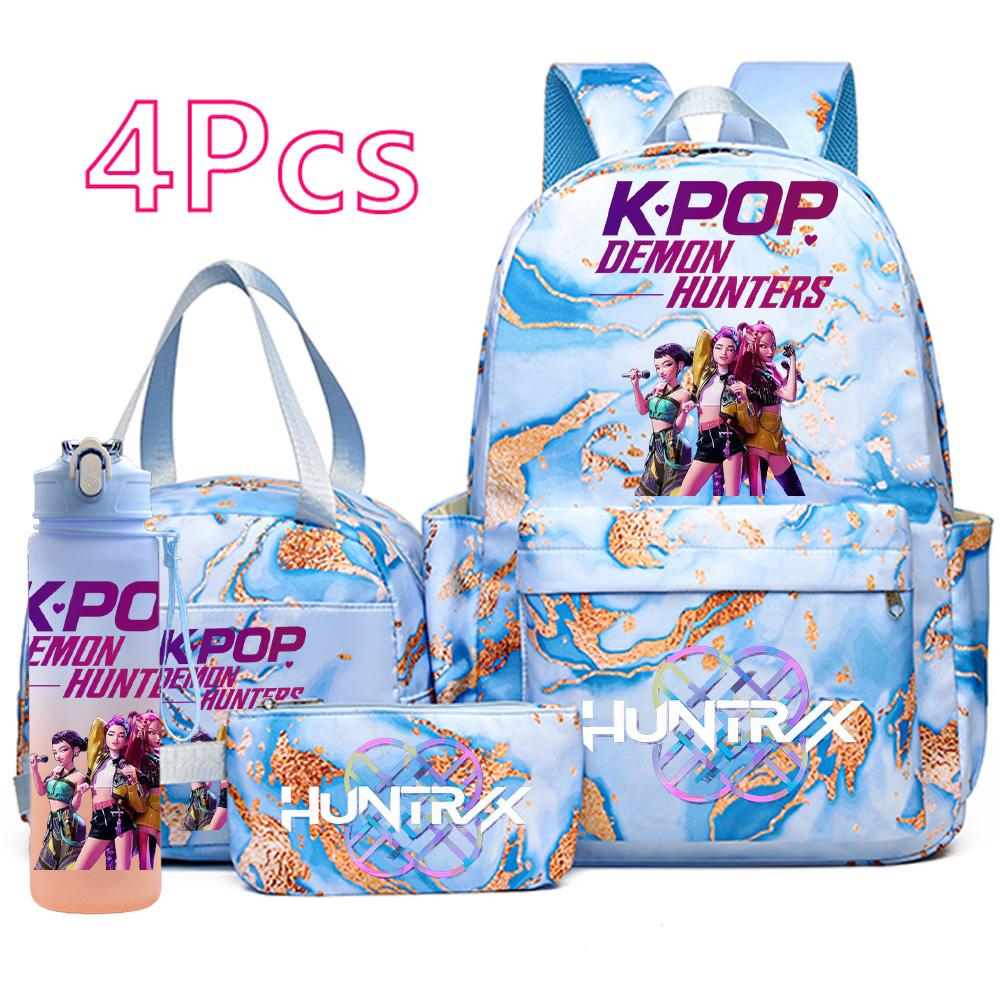4Pcs/set New K-Pop Printed Backpack Handbag Pencil Case with 750Ml Water Bottler for Teenager Boy Girl Schoolbag Large Capacity Bookbag Mochila