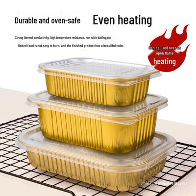 Gold Thickened Aluminium Air Fryer Bowl Disposable Rectangular Foil Meal Box