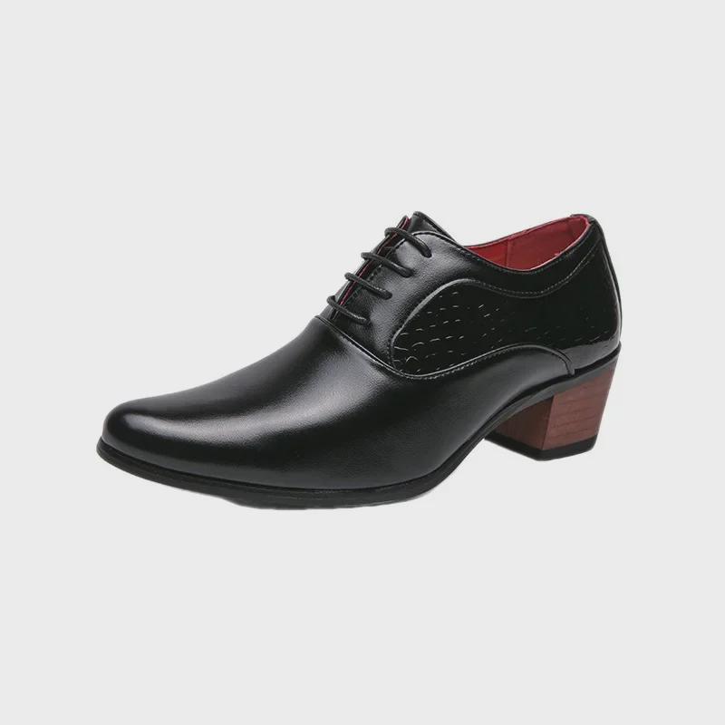 Pantofi cu toc înalt din piele cu vârf ascuțit pentru bărbați - Stil coreean-britanic, Business Casual, Pantofi de nuntă care adaugă înălțime