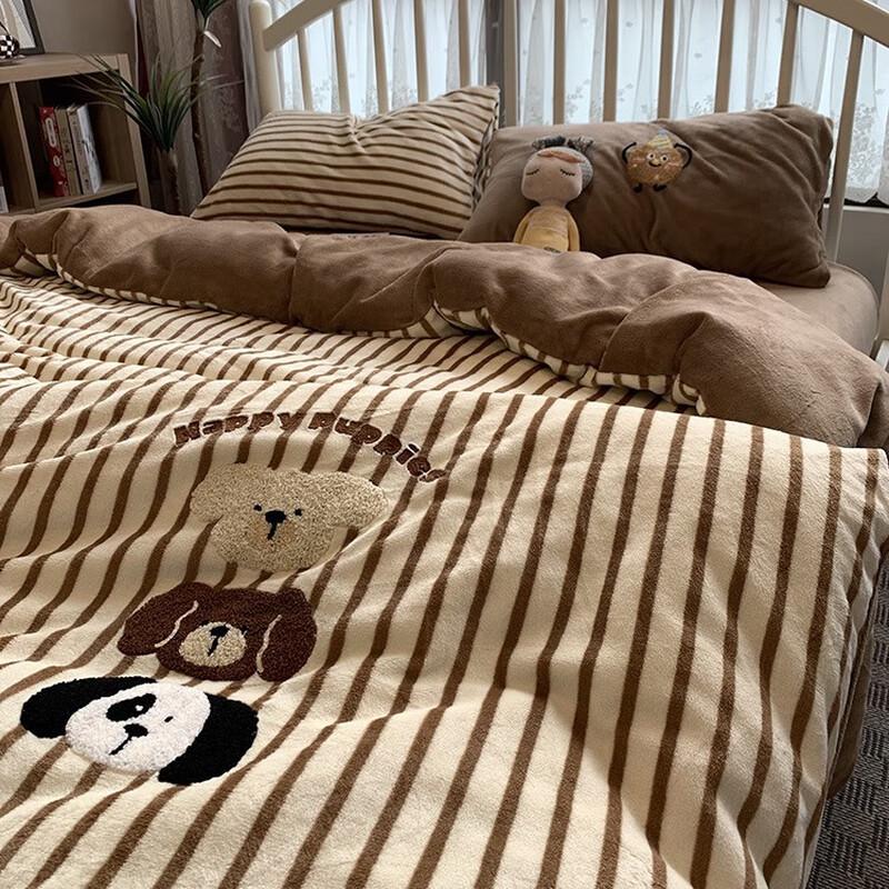 OEING Milk Velvet Embroidered Good Friends 4-Piece Bedding Set 1.8m Bed (Duvet 200x230cm)