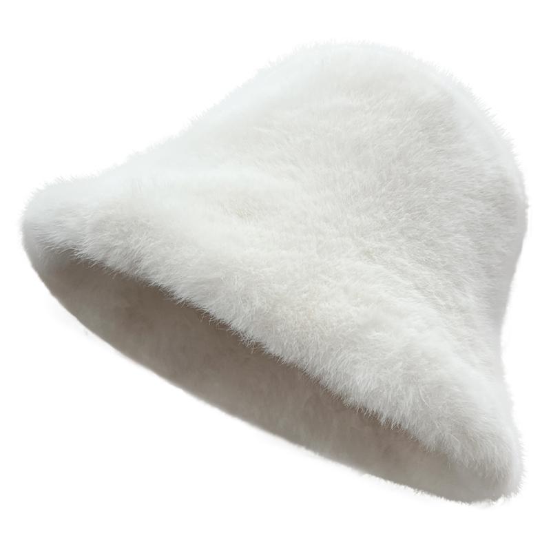 Imitation Mink Mink Hair Bucket Hat Female Autumn and Winter Warm White Plush Bucket Hat Female Winter Washbasin Hat