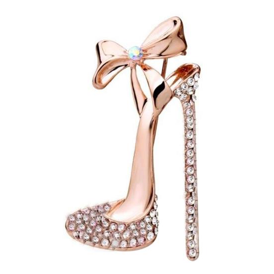 Spilla da donna con tacco alto intarsiato con strass, gioiello da bavero