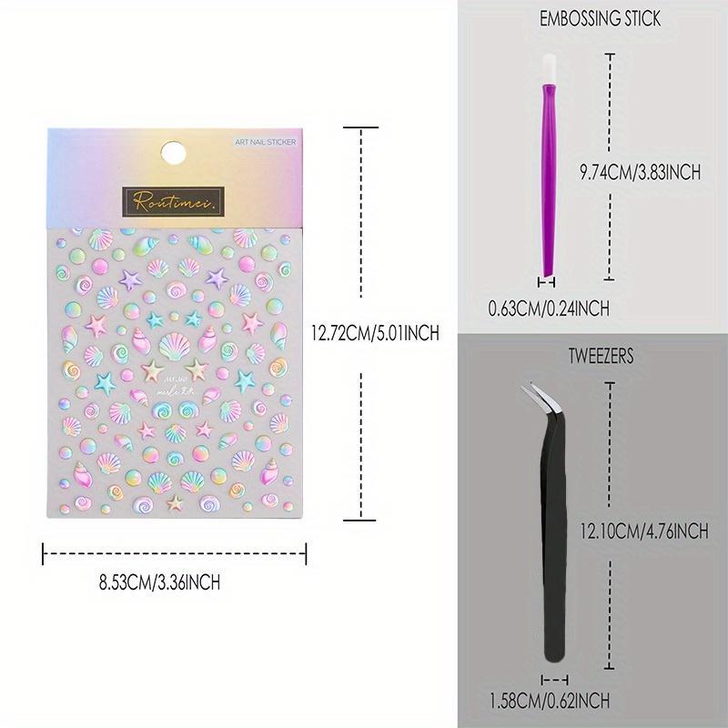 Opakovaně použitelné 5D embosované nálepky na nehty a hvězdice – hypoalergenní, lesklé námořní nálepky pro snadné kutily