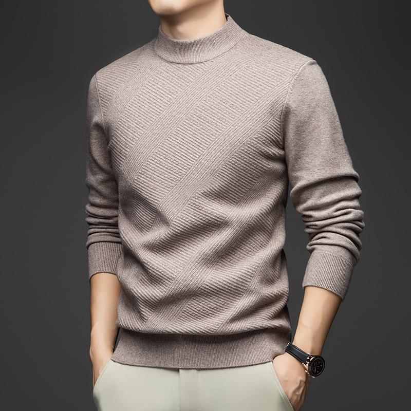 Men s High Collar Jacquard Knit Sweater - Autumn/Winter Business Casual XXL