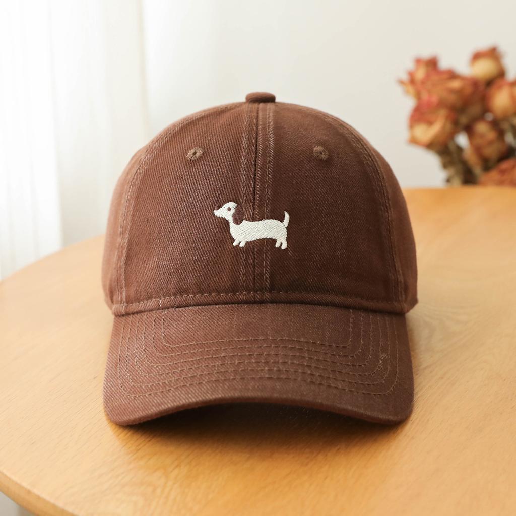 Korean Premium Soft Top Baseball Cap Girl Cute Puppy Embroidered Hat Versatile White Cap