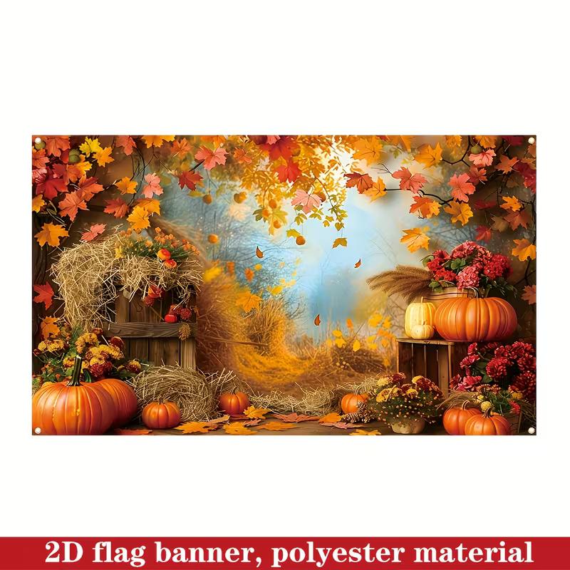 2D Thanksgiving Harvest Backdrop Rustic Wooden Fence Photo Booth Banner