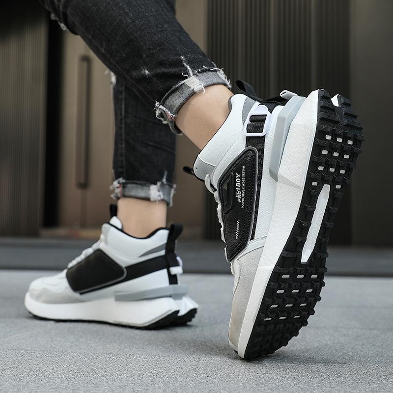 High-top thick-soled heightening shoes large-size leather casual sports shoes winter velvet cotton shoes