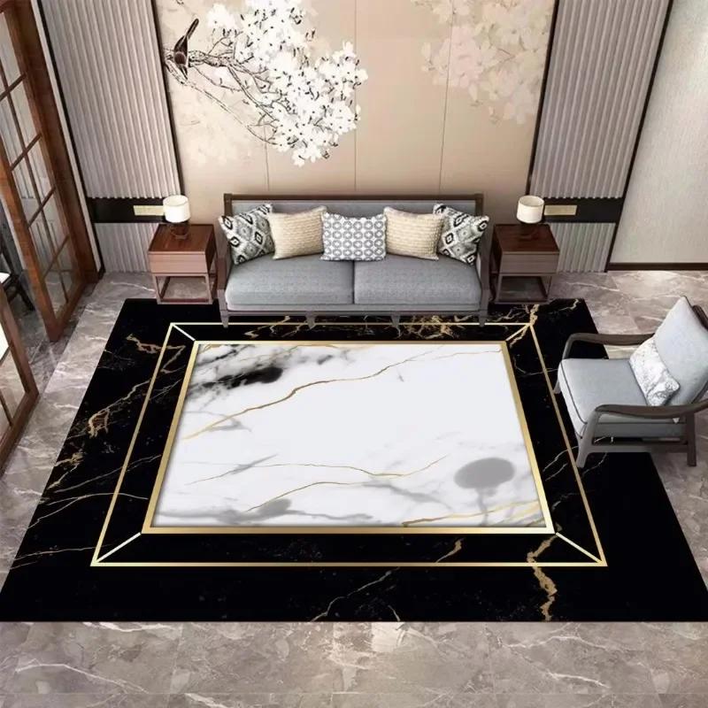 Nordic Luxury Black Gold Carpet Living Room Decor Non-slip Large Rug Bedroom Area Decoration Home Coffee Tables Floor Foot Mat