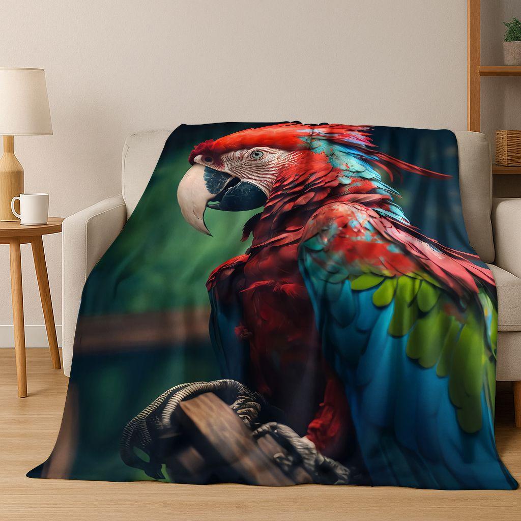 Bunte Tropische Papageien Ara Natürliche Vögel Kunst Flanelldecke, Gemütliche Weiche Überwurfdecke für Zuhause Schlafzimmer Bett Sofa Abdeckung Kinder