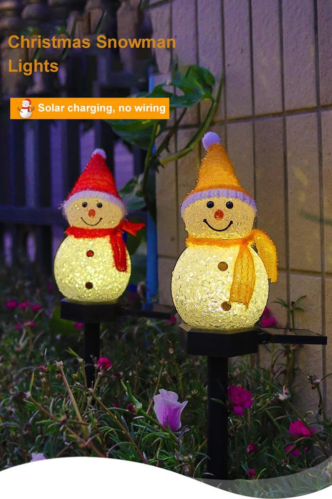 Lanito Christmas Snowman Solar Garden Figurine 2 Pieces LED Garden Christmas Decoration Recessed Automatic Night Garden Christmas Ornaments Lights,