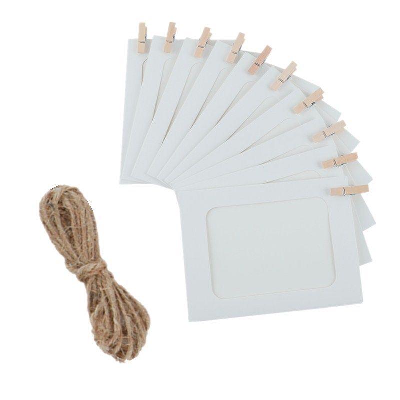 10 Paper Photo Frames with Clips and String for Creative Wall Art Display