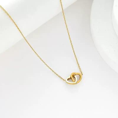 Herzanhänger Doppelring Halskette - Damen Luxus Choker, Kalt-Stil Mädchenhafte Schlüsselbeinkette