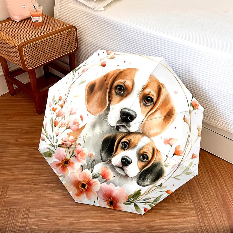 1 PC Automatic Folding Umbrella - Beagle Puppies Pattern, Portable & Foldable Design with 8 Ribs, Christmas Birthday Gifts