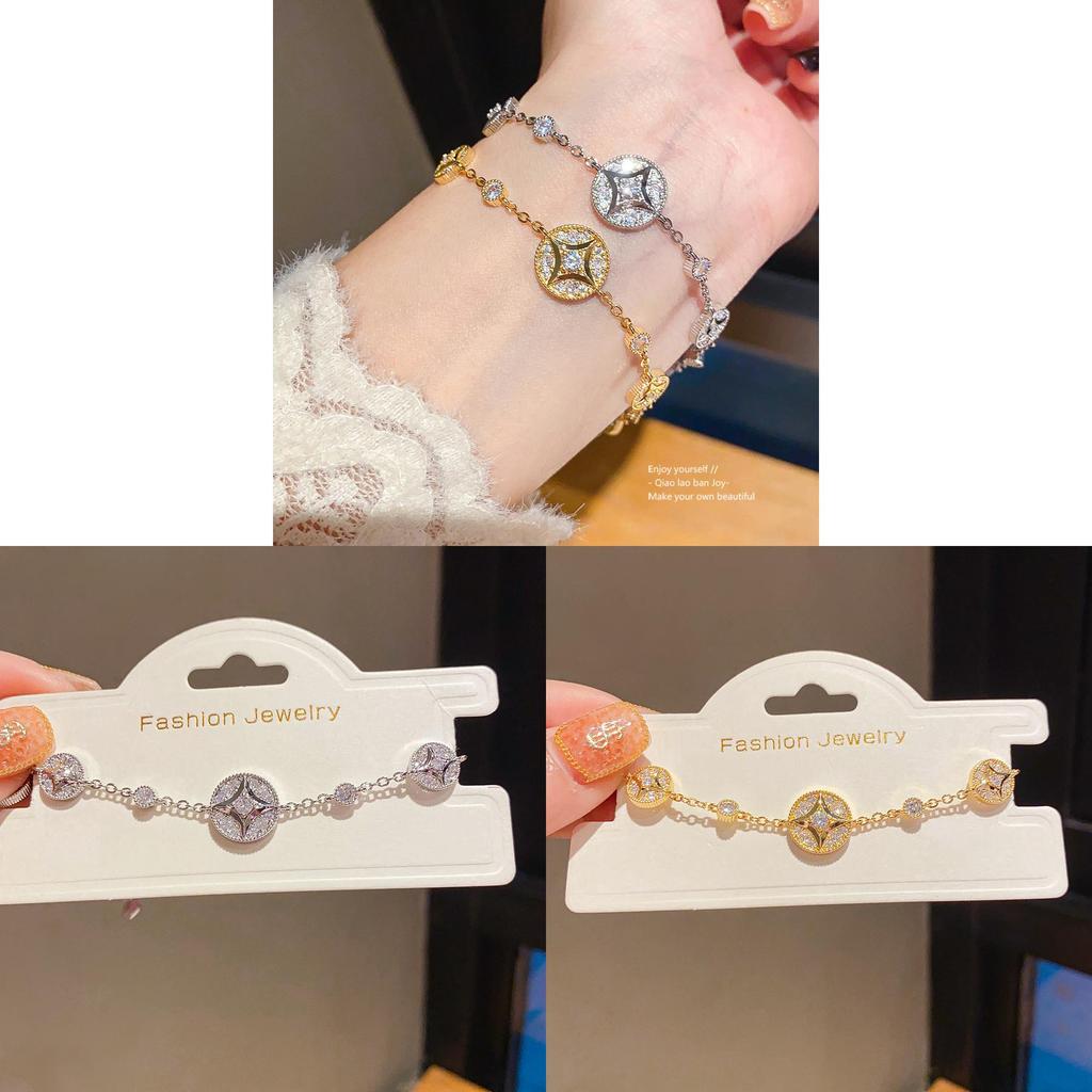 Copper Zircon Round Hand Chain For Women Light Luxury Style Perfect For Daily Wear