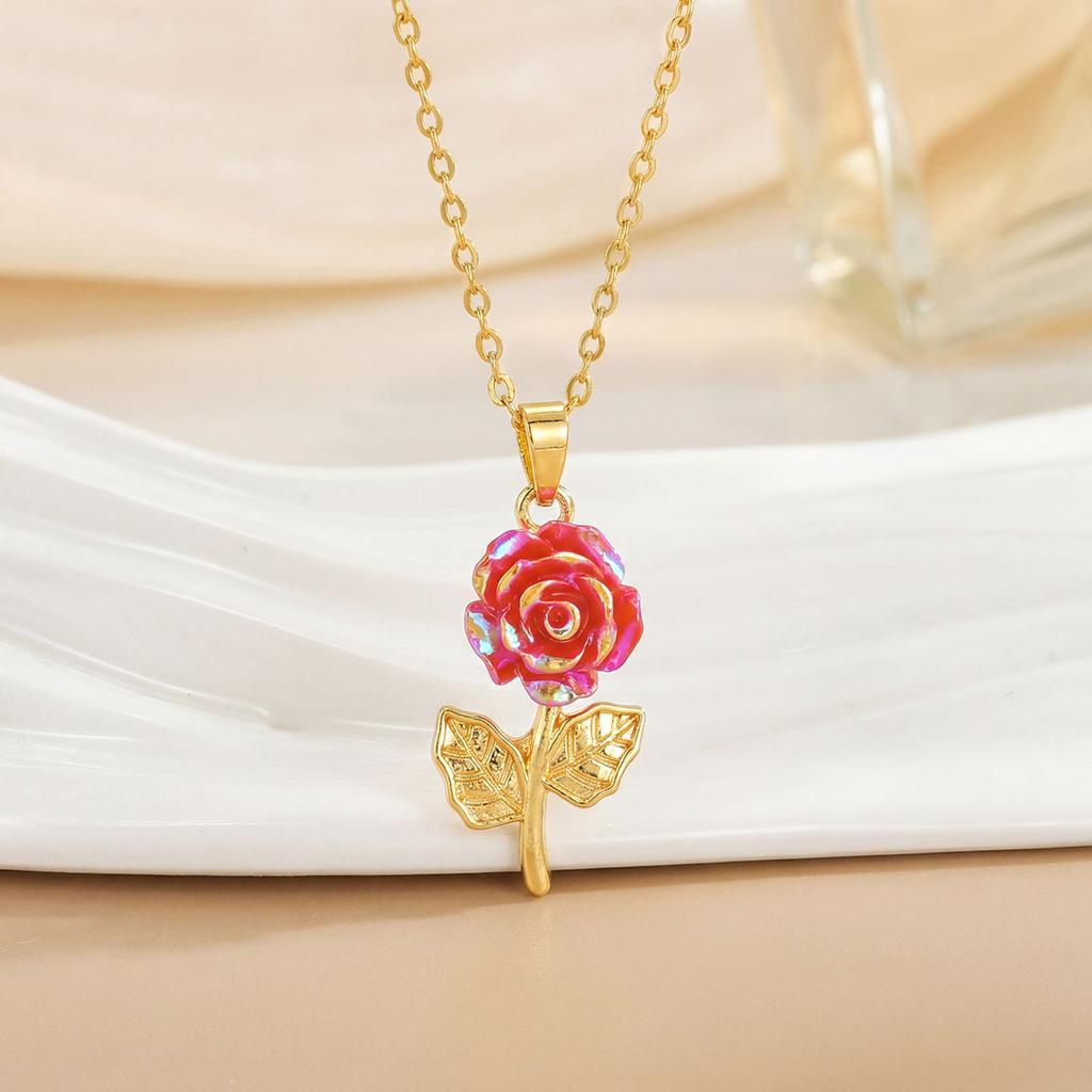 Ribbon Rose Flower Luxury Style Necklace Accessory Summer Fashion Versatile Fresh and Light Titanium Steel Necklace