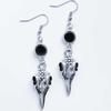 Gothic Punk Raven Skull Earrings with Red Stone