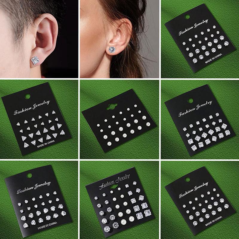 1Set Shiny Simple Wedding Stud Earrings Set For Women Men  Luxury  Stud Earrings Jewelry Accessories Gifts
