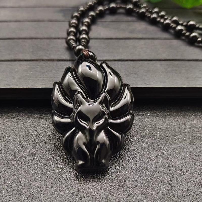 Fox Necklace Imitation Chrysoprase Autumn and Winter Versatile Long Sweater Chain for Men and Women