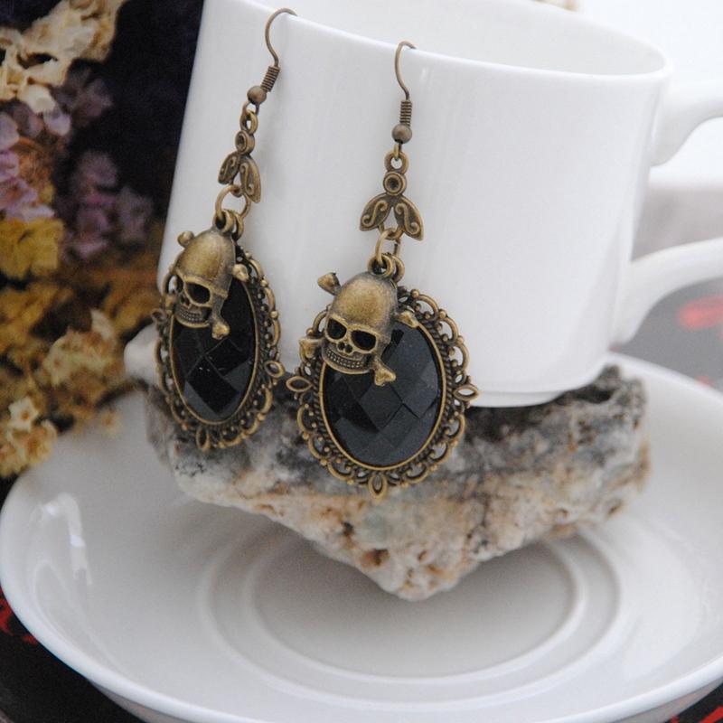 Vintage Rhinestones Crystal Earrings for Party Skull for Head Dangle Earring Halloween Punk Jewelry for Women Girl Mu