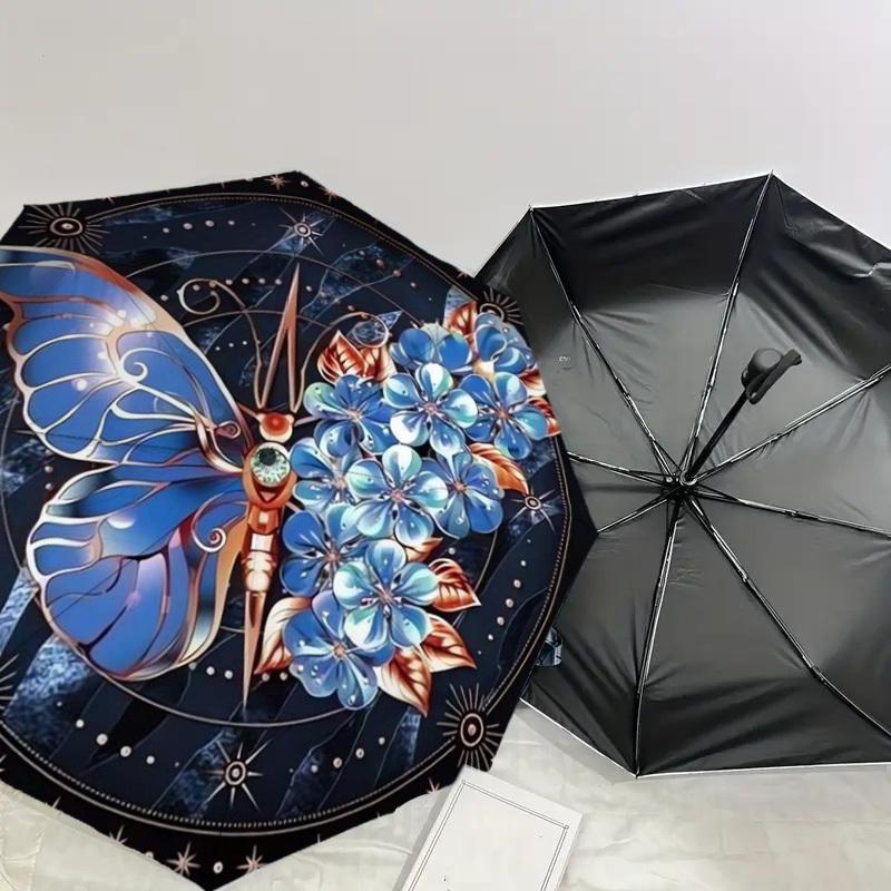 1 Stück Schmetterlinge Blumen Mandala Kunstwerk Regenschirm mit Kunststoffgriff, Geeignet für Alle Jahreszeiten Zuhause Reise Outdoor RegenschirmDD158